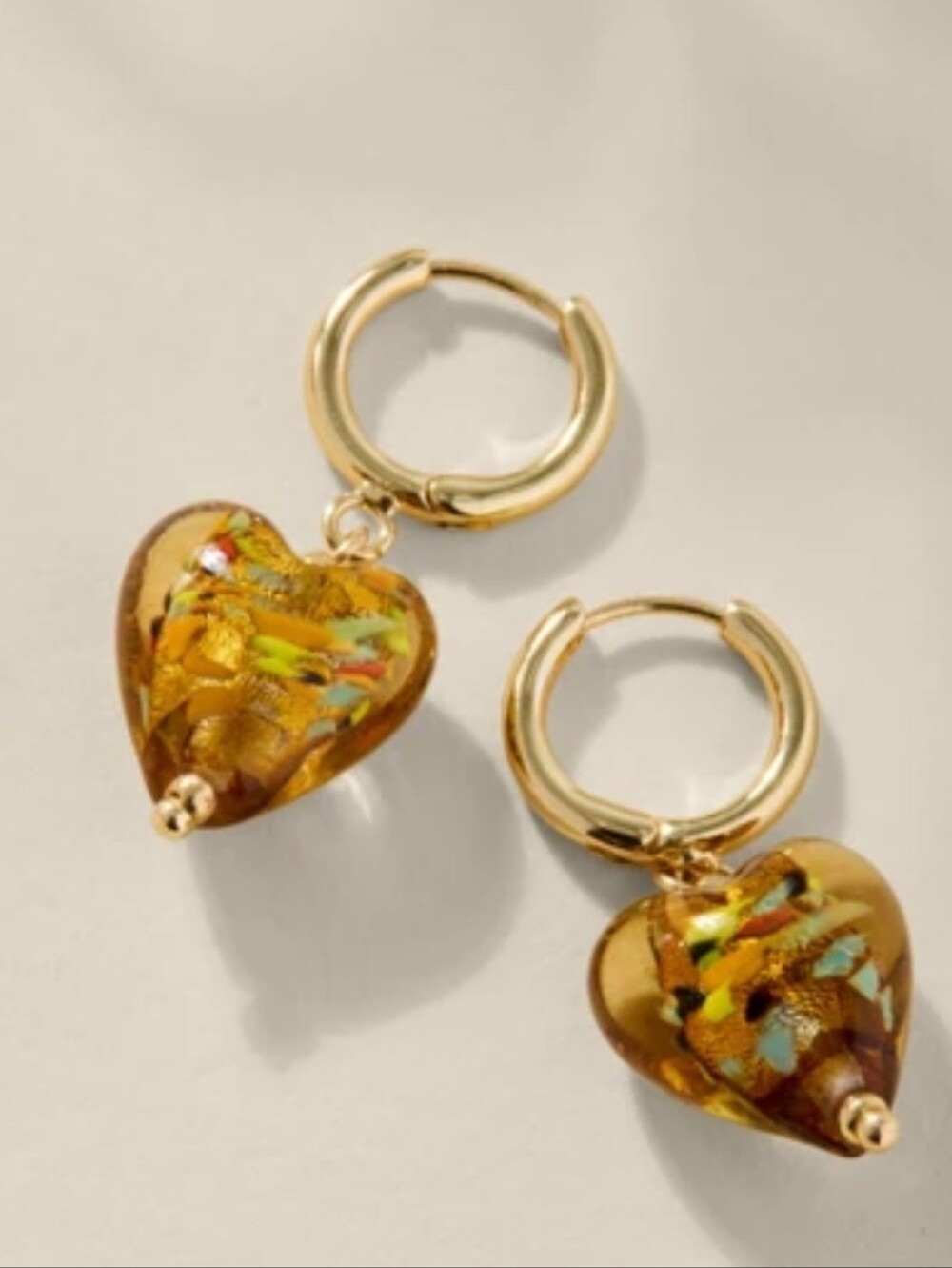 Huggie Hoop Multicolor Heart Drop Earrings In Murano Style